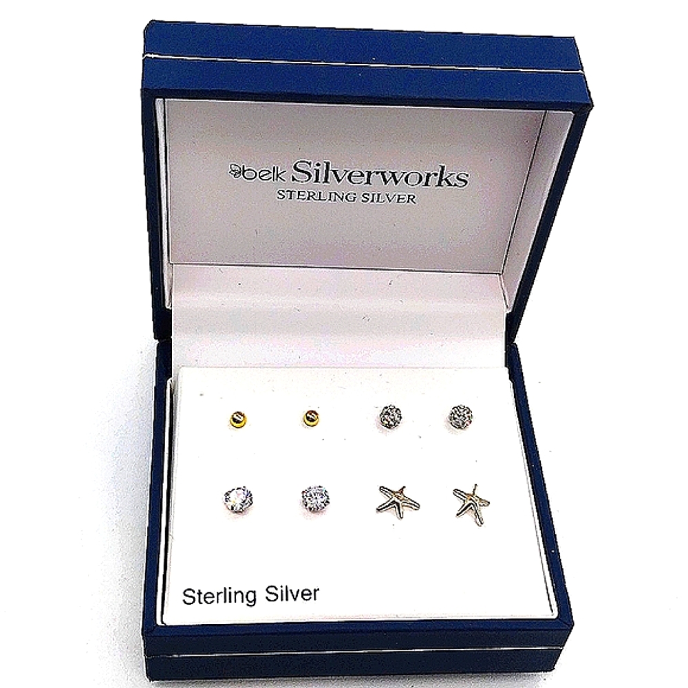 Sterling Silver Belk Silverworks Boxed Stud earrings set. 925